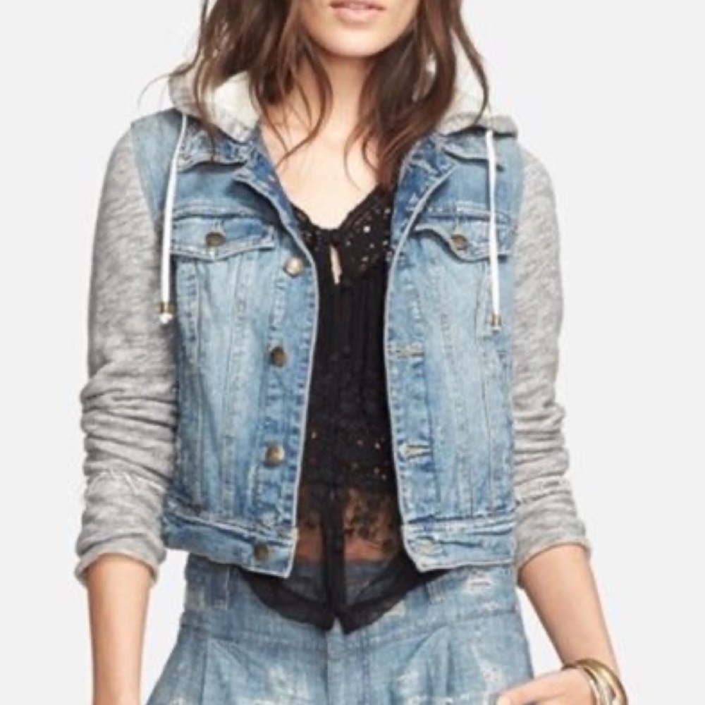 Distressed Denim & Knit Jacket